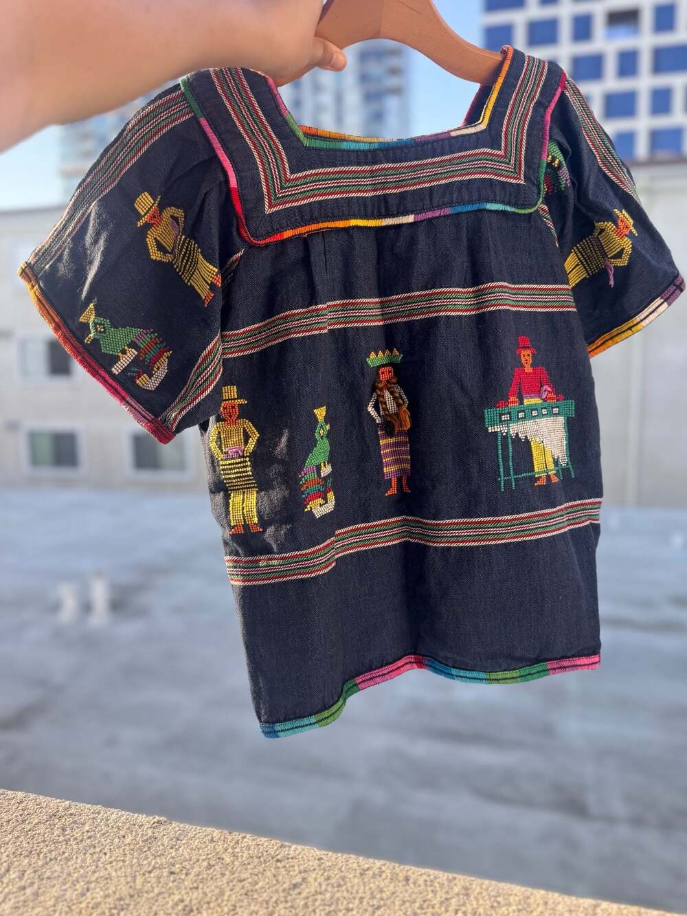 Sonya's Vintage Guatemalan Hand Embroidered Huipil Top Blue Size S - Picture 8 of 8